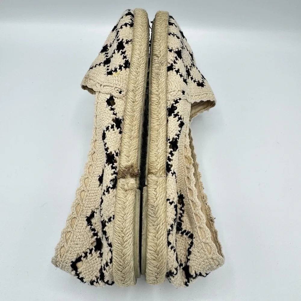 Rocket Dog Crochet Espadrille Flats Womens 7.5 Cream Black Slip On Boho Shoes